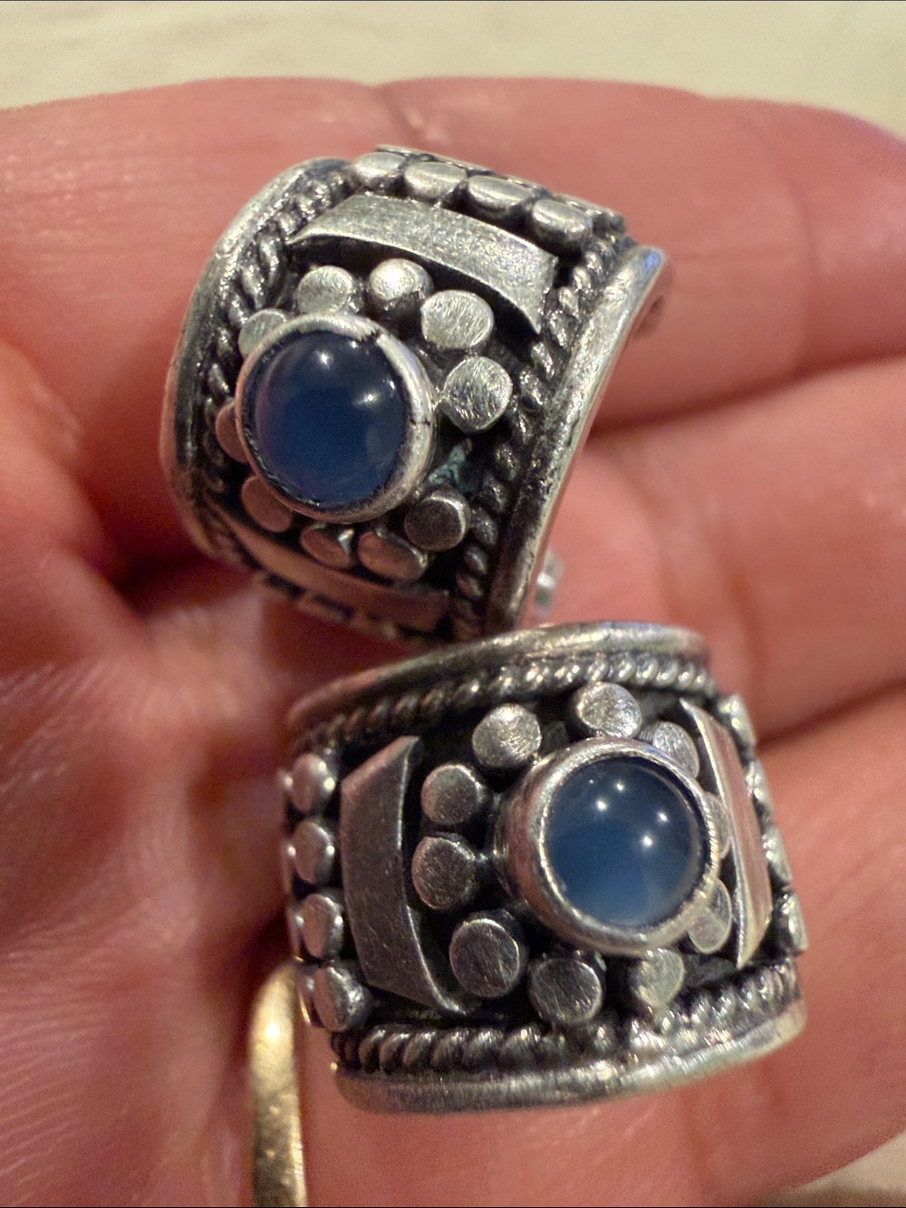 Handcrafted 925 Silver -Blue Stone Hoop Earrings